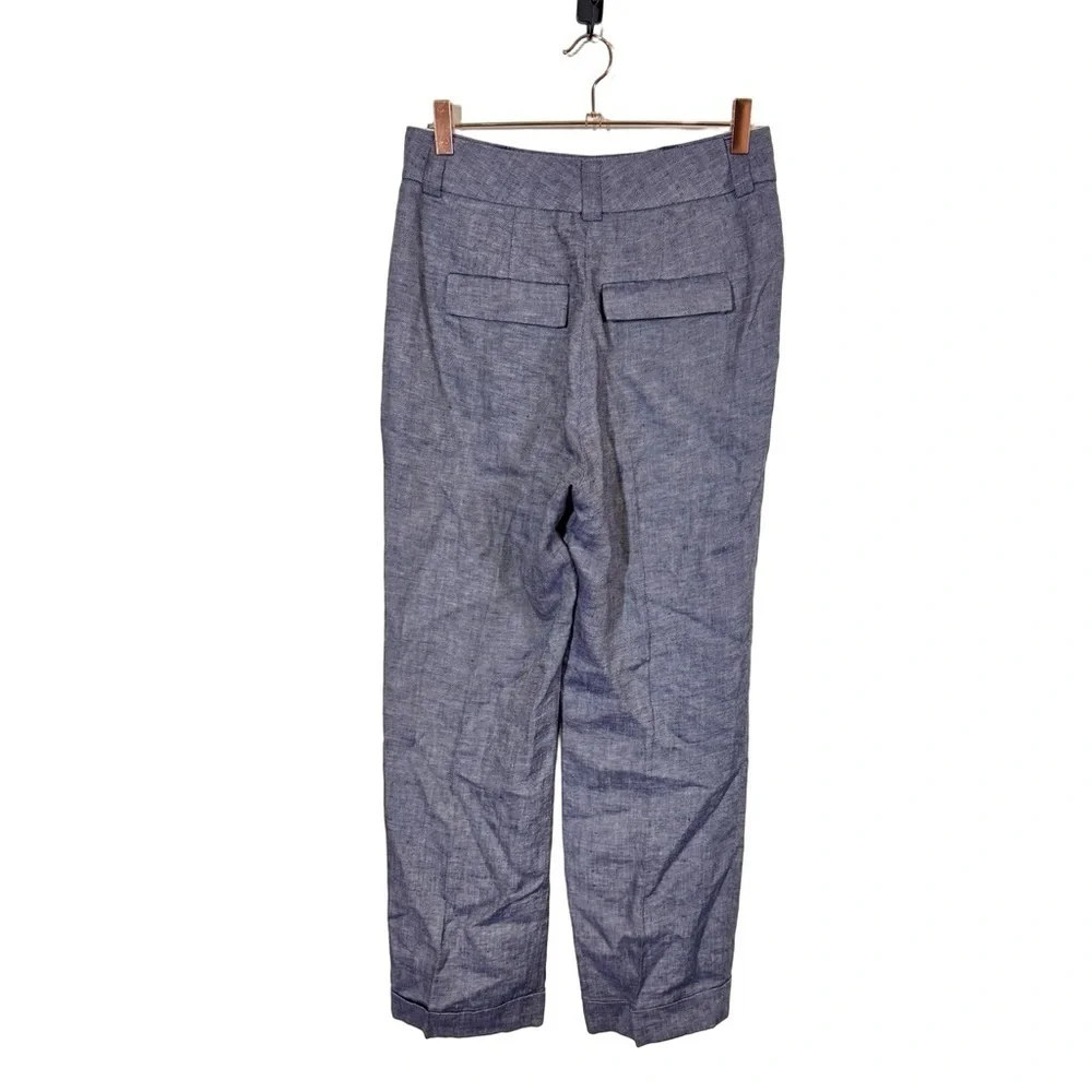 PESERICO Tailored 100% Linen Wide Leg Pleated Cuffed Trousers